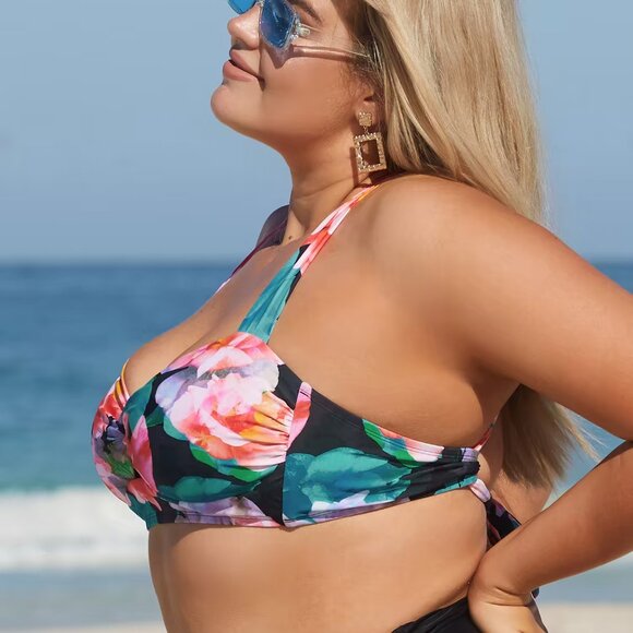 Cupshe Plus Size Twisted Sweetheart Bikini Top 1X | NWT | Floral Retro Style - Picture 3 of 4